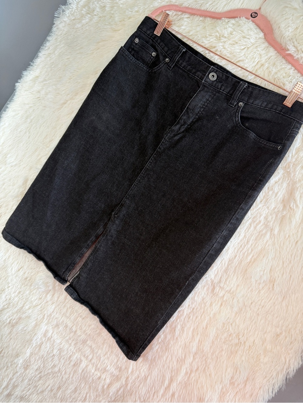Lauren Ralph Lauren Boho Jean Midi Pencil Skirt 10 Black Wash Denim Front Slit